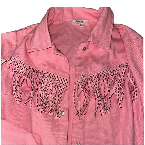 Fringe rhinestone Detail Dropped Shoulder Denim Jacket - Picture 3 of 4